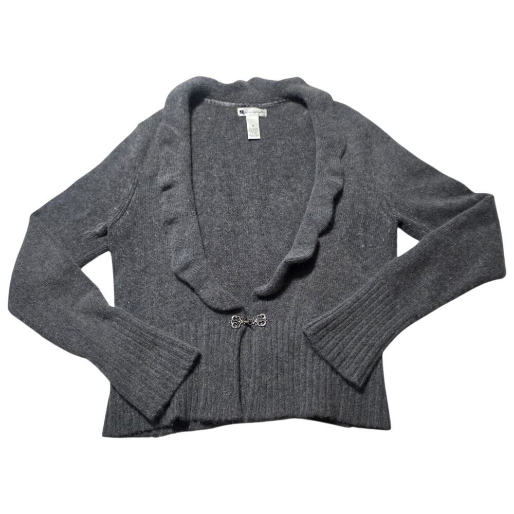 Valerie Bertinelli Angora Rabbit Hair Blend Cardigan Sweater Gray Medium